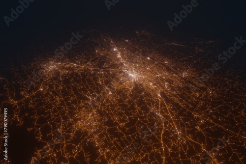 Aerial view on Knoxville (USA) from east. Satellite view on modern city at night
