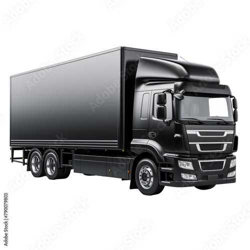 Black modern electric semi truck on an isolated background