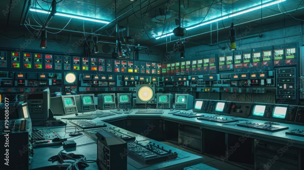 A bustling control room filled with monitors and switches, where electrical engineers monitor and manage the power supply. A bustling control room filled with monitors and switches, where electrical engineers monitor and manage the power supply.