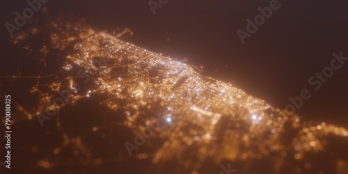 Photography Street lights map of Dubai (UAE) with tilt-shift effect, view from east