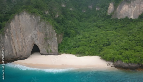 A secluded beach framed by towering cliffs and lus photo