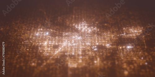 Street lights map of Oklahoma City (USA) with tilt-shift effect, view from west. Imitation of macro shot with blurred background. 3d render, selective focus