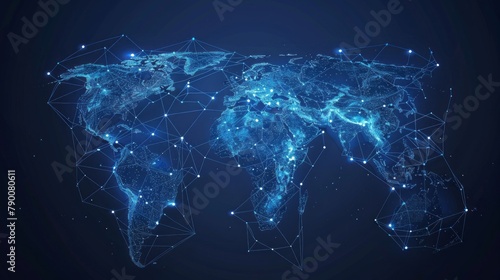 Abstract world map, concept of global network and connectivity, international data transfer and cyber technology, worldwide business, information exchange and telecommunication #790080611