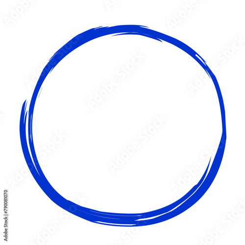 Blue circle drawing pen. Highlight hand drawn circle isolated on white background. Handwritten green circle. For markers, pencils, logos and text checks. Vector illustration