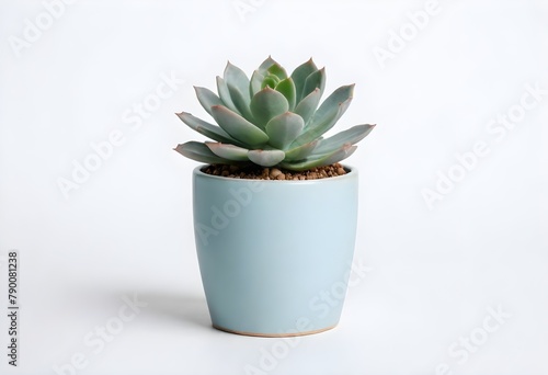 Blue pot succulent plant with spiky green leaves