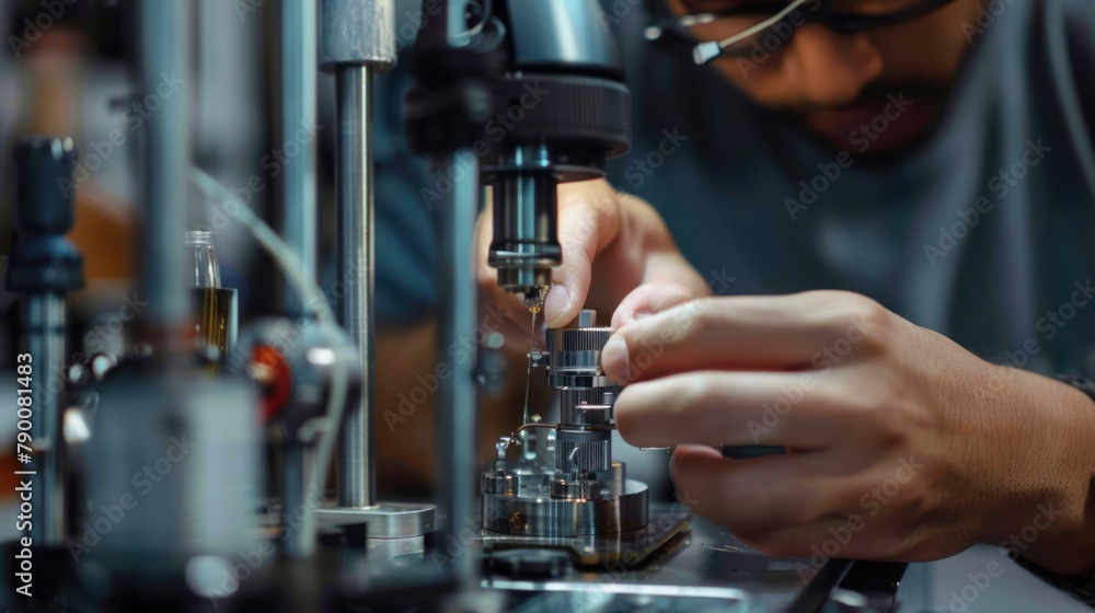engineer's hands carefully assembling a intricate device, highlighting precision and craftsmanship engineer's hands carefully assembling a intricate device, highlighting precision and craftsmanship