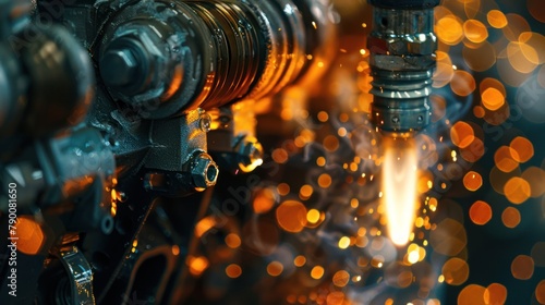 engine's spark plug igniting the fuel-air mixture, creating the power that drives the machine photo