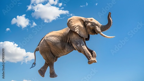 Majestic Elephant Soaring in the Sky  Clouds Backdrop. Dreamy  Surreal Wildlife Scene. Perfect for Creative Projects. Stock Image. AI