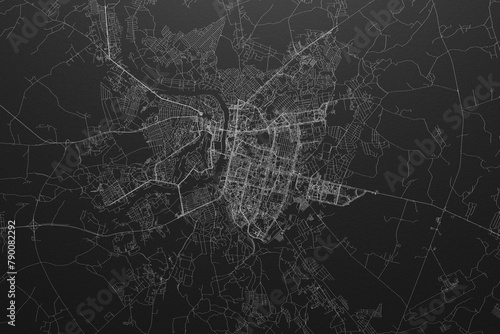 Street map of Vitebsk (Belarus) on black paper with light coming from top photo