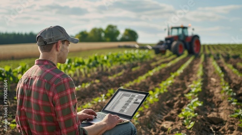 farmer employing a sophisticated computer system to analyze soil data and optimize fertilization strategies for enhanced crop yields