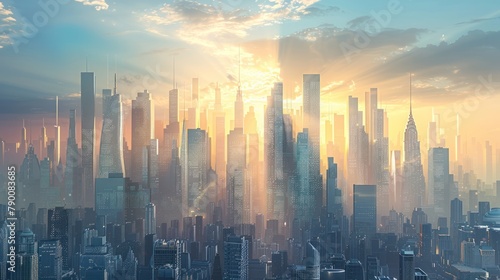 A futuristic city skyline dominated by towering skyscrapers designed by visionary engineers, symbolizing progress and innovation photo