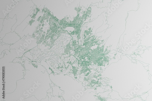 Map of the streets of Arequipa (Peru) made with green lines on white paper. 3d render, illustration photo