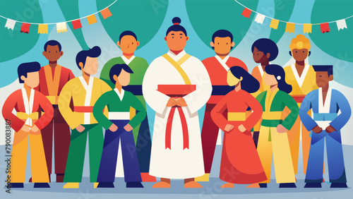 In a show of sportsmanship and respect martial artists gather for a formal opening ceremony donning colorful uniforms and traditional attire as