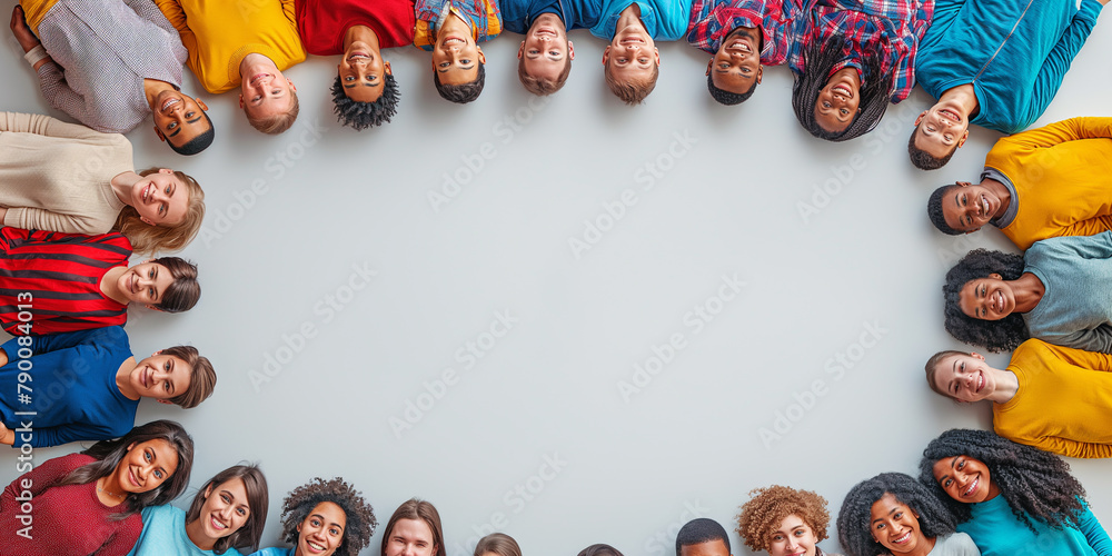 Diverse group of individuals standing together in a circular formation