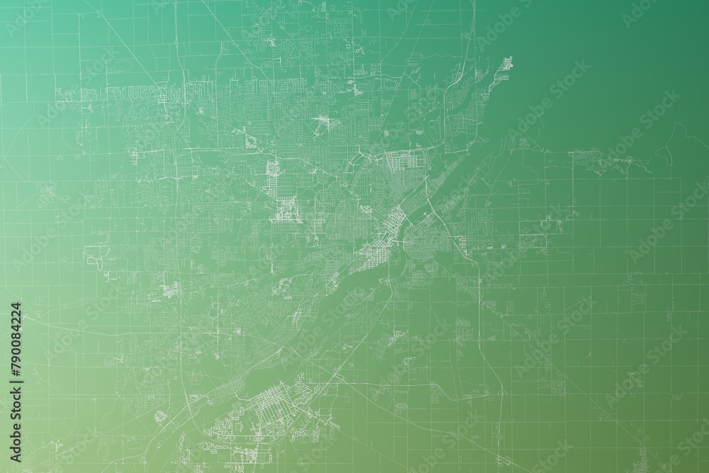 Map of the streets of Toledo (Ohio, USA) made with white lines on yellowish green gradient background. Top view. 3d render, illustration