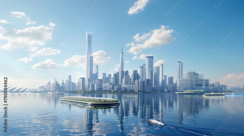 A hydrogen-powered city, its skyline gleaming with the promise of a sustainable future.
