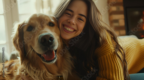 a smiling woman with dog, Generative AI