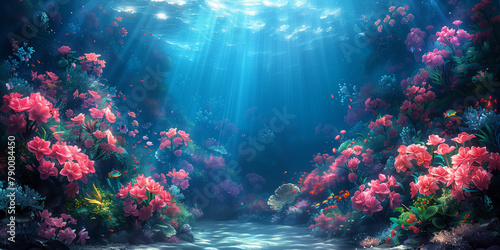 A painting depicting ocean flowers banner 