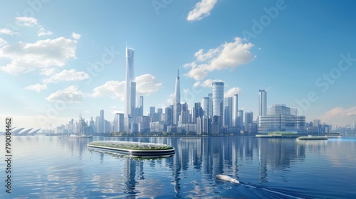 A hydrogen-powered city  its skyline gleaming with the promise of a sustainable future.
