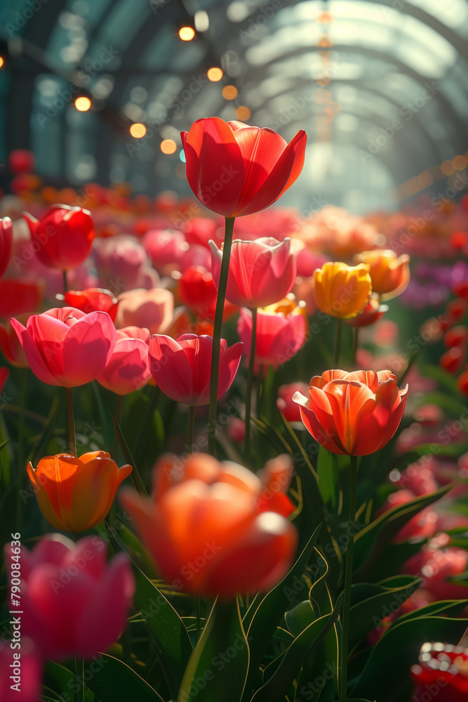 Obraz premium A field filled with vibrant red and yellow flowers tulips in bloom