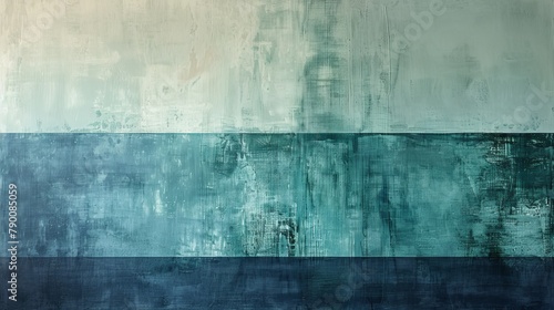 A painting featuring shades of blue and green, showcasing a harmonious color palette with abstract elements