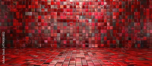 A room with red tiles, floor, and wall photo