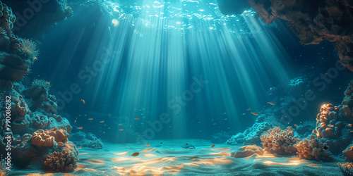 Sunlight filters through the water in an underwater scene  banner