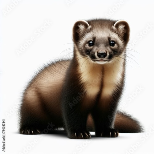Image of isolated pine marten against pure white background, ideal for presentations 