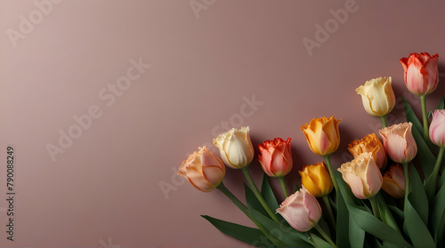 ouquet of tulibeautiful spring tulips on white background, closeup. Space for text
ps. Genrative.ai photo