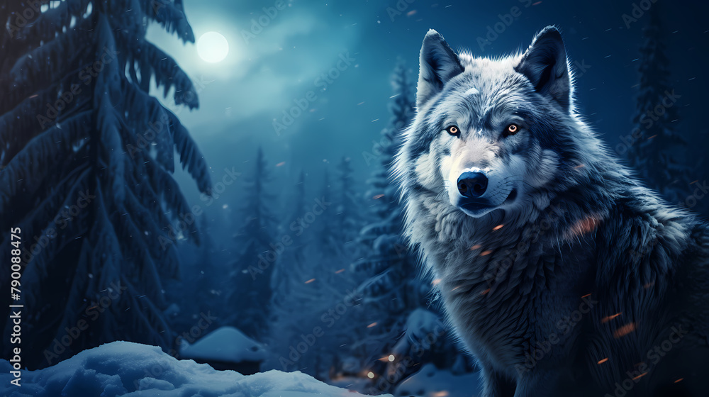 A majestic wolf standing in a snowy mountain landscape A majestic wolf standing in a snowy mountain landscape