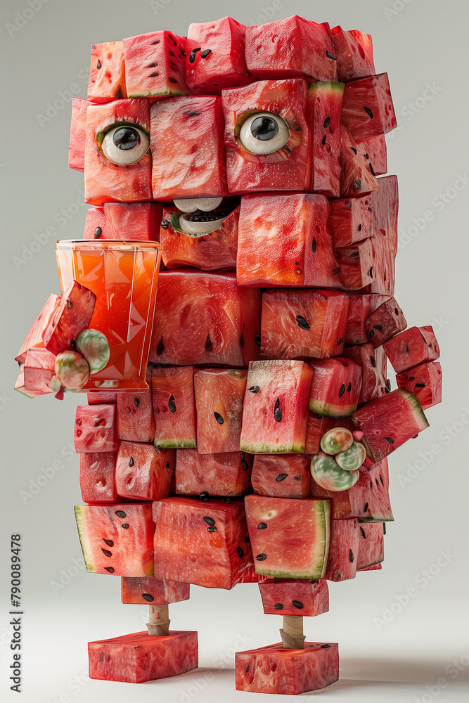 Naklejka premium Sculpture made of watermelon cubes, whimsical and colorful