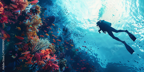 scuba diving in tropical ocean coral reef sea under water, scuba diver, diver, swim, caribbean, fiji, maldives, snorkel, marine life, aquatic, aqua blue, dive, travel, tourism 