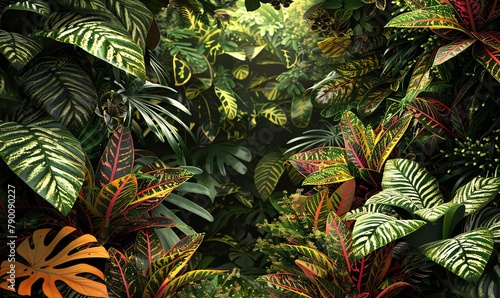 Illustrate the rare plant exhibition in a digital photorealistic style  emphasizing the vibrant colors and intricate patterns of the foliage from a rear viewpoint  evoking a feeling of stepping into a