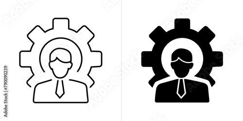 Management editable stroke and solid web icon set. Vector illustration