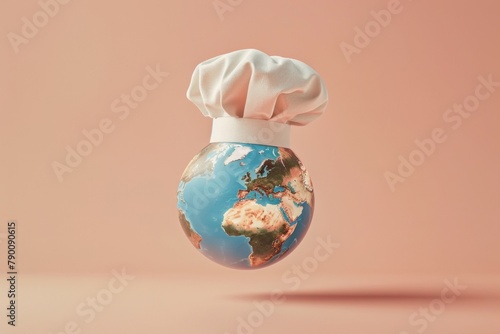 Earth globe with chef hat. AI generative art