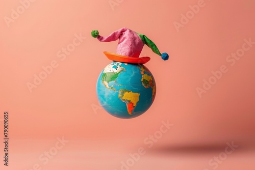 Earth globe with jester hat. AI generative art