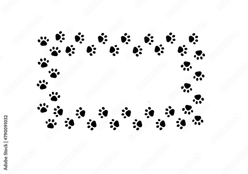 ねこの足跡の四角の飾り枠 クレヨンタッチ モノクロ ねこの足跡の四角の飾り枠 クレヨンタッチ モノクロ