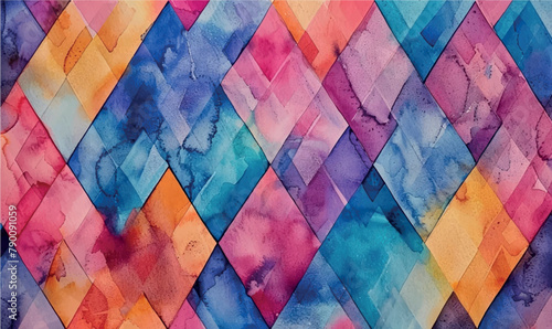 colorful watercolor pattern background with rhombus