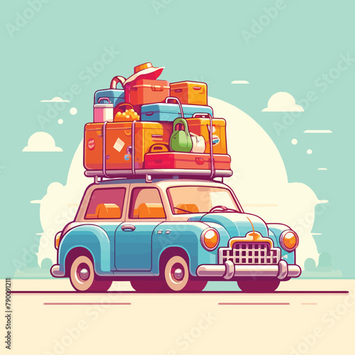 illustration of car loaded with luggage and goods for a homecoming trip