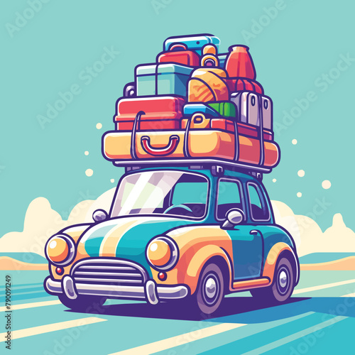 illustration of a car with overloaded luggage for a homecoming trip