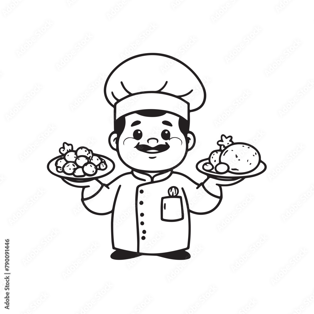 Smiling chef in arms crossed pose. Happy chef cook in hat isolated on white. Vector illustration. Smiling chef in arms crossed pose. Happy chef cook in hat isolated on white. Vector illustration.