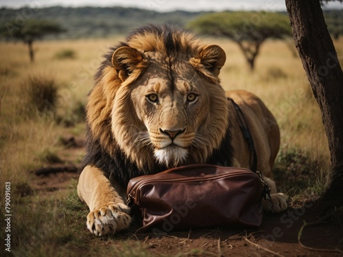 Lion with Leather bag  Pure Leather concept