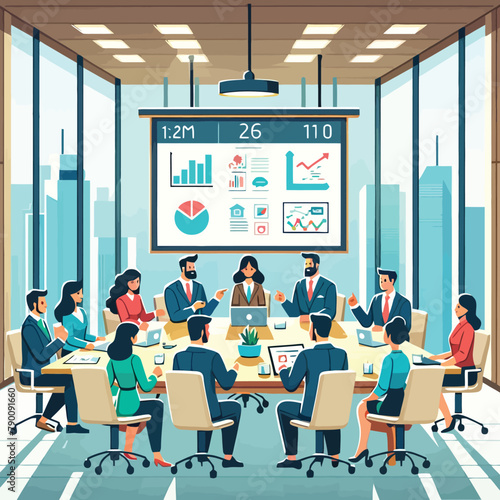 illustration of business people holding a business progress meeting