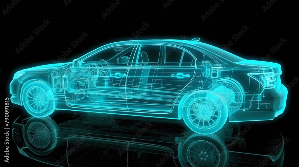 Smart Car Sedan Outlined Modeling in Teal on a Dark Background - Innovation in Transportation, Eco-friendly Vehicles, Smart Mobility Solutions - Automotive Industry, Green Technology Smart Car Sedan Outlined Modeling in Teal on a Dark Background - Innovation in Transportation, Eco-friendly Vehicles, Smart Mobility Solutions - Automotive Industry, Green Technology