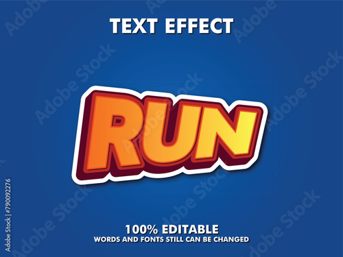 Run vector text effect editable template, cold text, fun font, cool text, modern editable typography	