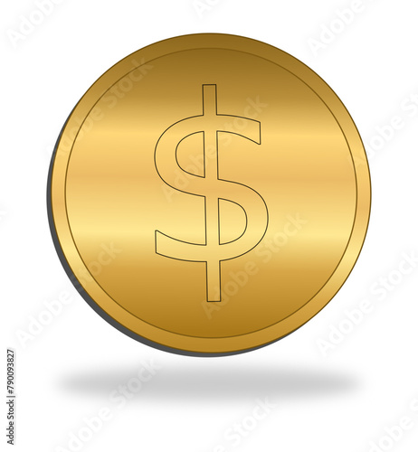 Gold dollar. Isolated coin in 3d on white background