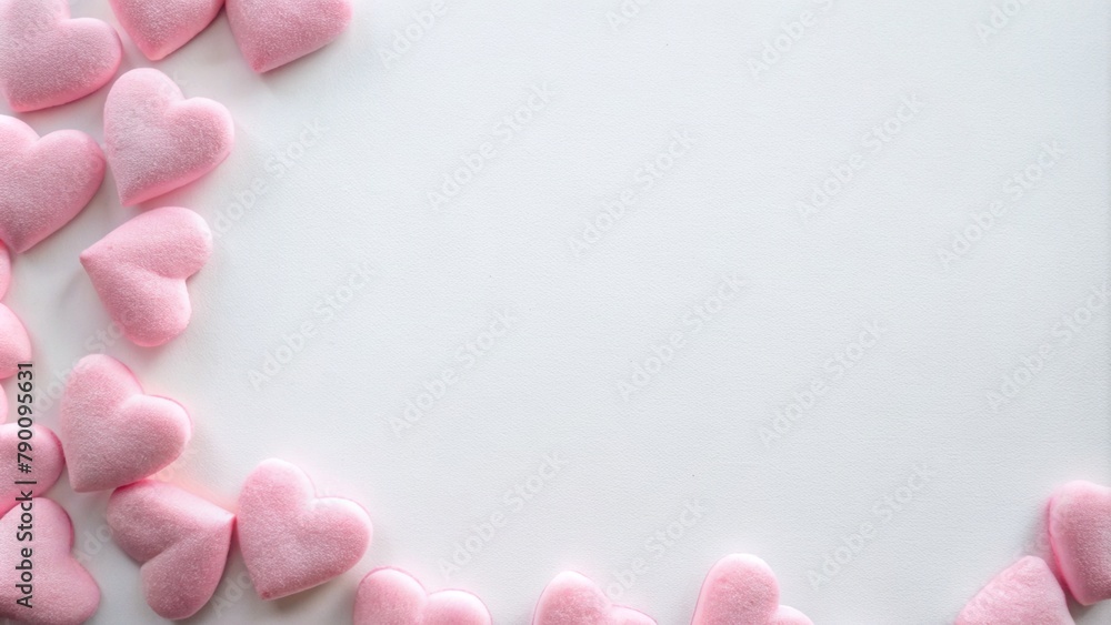 Fototapeta premium Pink fluffy hearts on white background with text area