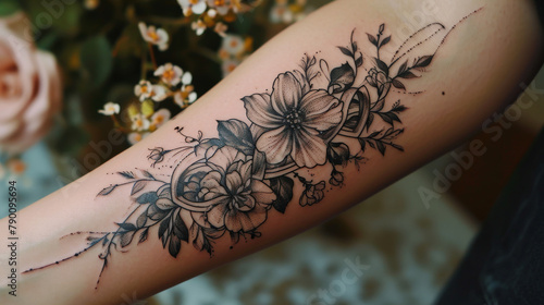 Flower tattoo on a woman's forearm