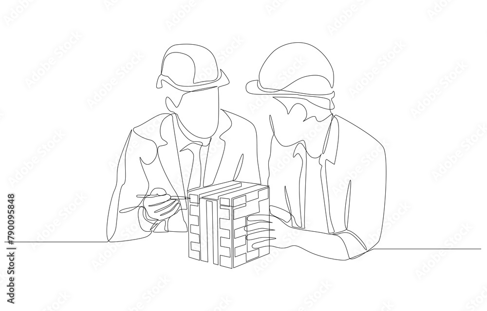 Dialog Line Drawing Building Continuous one line drawing of construction manager discussing building ...