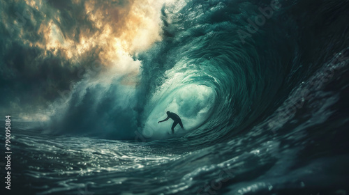a surfer surfs a big wave © jr-art
